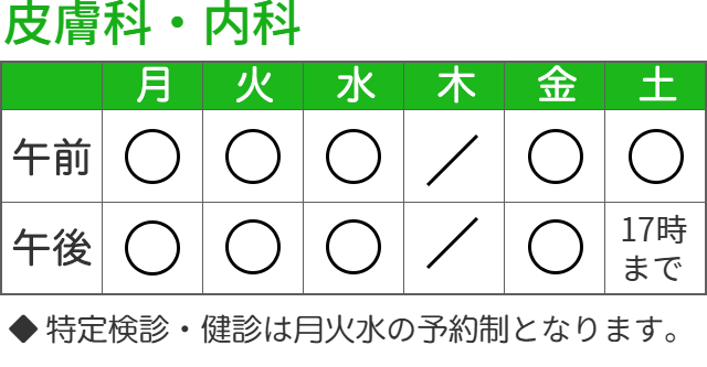 皮膚科内科診療時間